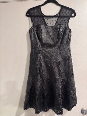 Muse Black Sleeveless Illusion Neckline Faux Leather Size 6